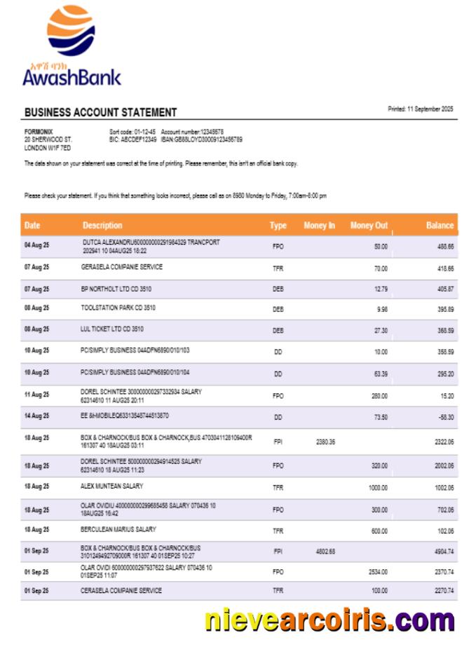 Awash Bank firm account statement